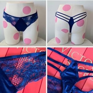 Victoria's Secret Very Sexy Strappy String Blue Lace Fishnet Thong Panty NWT